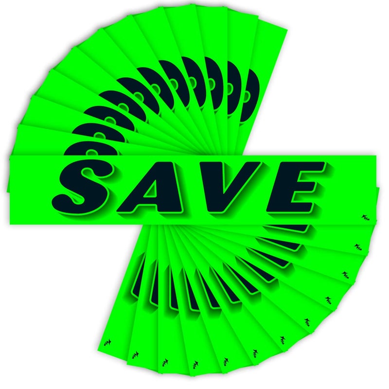 Versa-Tags Chartreuse Green Vinyl Slogan Stickers - 12-Pack for Car Dealer Windshield Advertising, Perfect for Used/New Car Truck RV Lots Slogan-Save-Stickers - Image 1